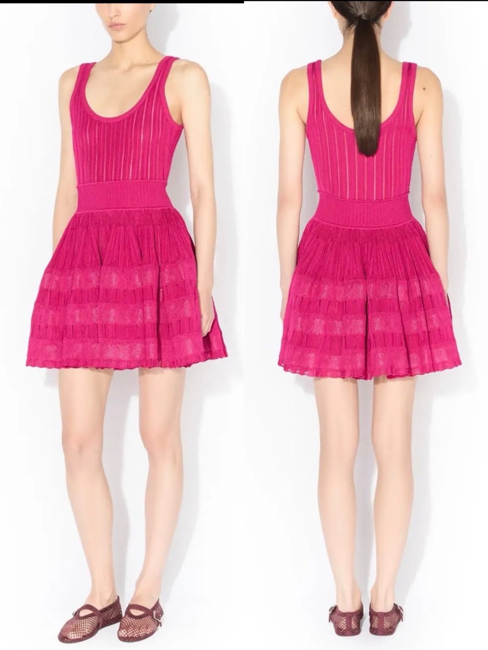 Alaïa Mixed Stitch Sleeveless Skater Dress
FUCHSIA, Size 8 US / 40 FR NWT